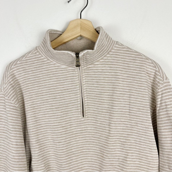 Todd & Gunn Beige White Striped Riverlands Sweatshirt 1/4 Zip 100% Cotton Size M - Picture 10 of 12